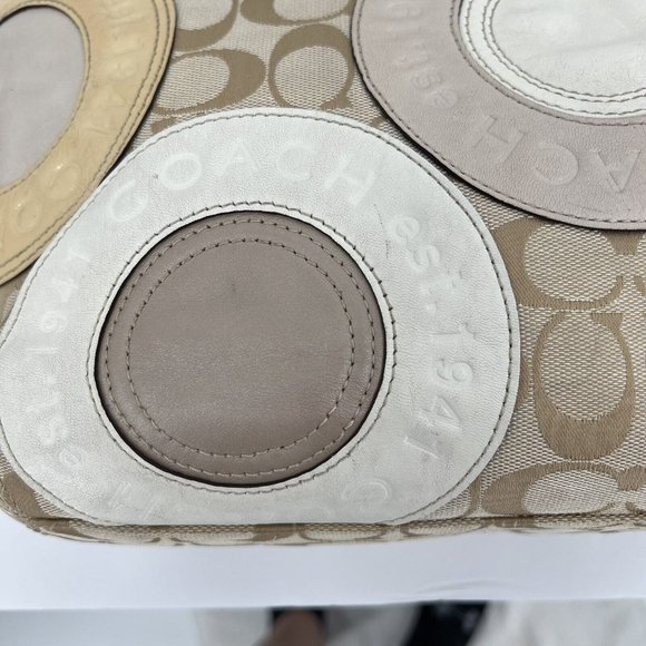 COACH Bag 519402 Canvas & Leather Handbag Shoulder Crossbody Tan Brown Yellow - Picture 9 of 12